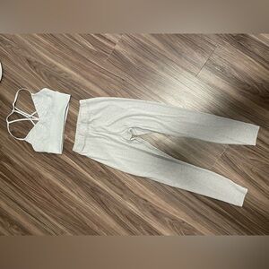 ALO Yoga Light Gray Lounge Legging and Sports Bra